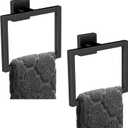 2 Pack Matte Black Hand Towel Holder, Stainless Steel Wall Mounted Hand Towel Holder for Bathroom, Modern Square Towel Ring for Bath, Kitchen, RV