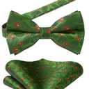 HISDERN Bow Ties for Men Pre-Tied Bow Tie Floral Paisley Handkerchief Classic Formal Bowtie and Pocket Square Cufflinks Set