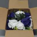 NUPTIO Artificial Flower Centrepieces for Tables - 2 Pcs 9.5in Diameter Navy Blue & White Fake Flowers Roses Balls - Silk Faux Rose Arrangement for Wedding Party Centerpiece Table Decorations