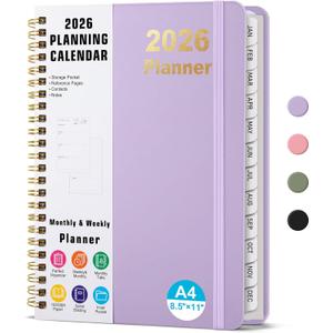 Timart 2026 Planner, Weekly and Monthly Planner, January 2026 - December 2026, Hardcover 2026 Calendar Planner Book with Tabs, Inner Pocket For Women, Perfect for Office School Home, A4(8.5" x11")-Purple