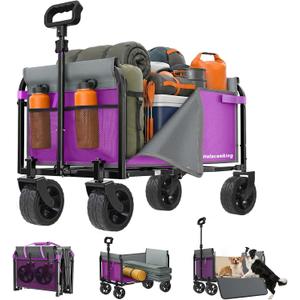Portable Collapsible Wagon, Foldable Cart with Removable Side, 29"D x 18"W x 40"H