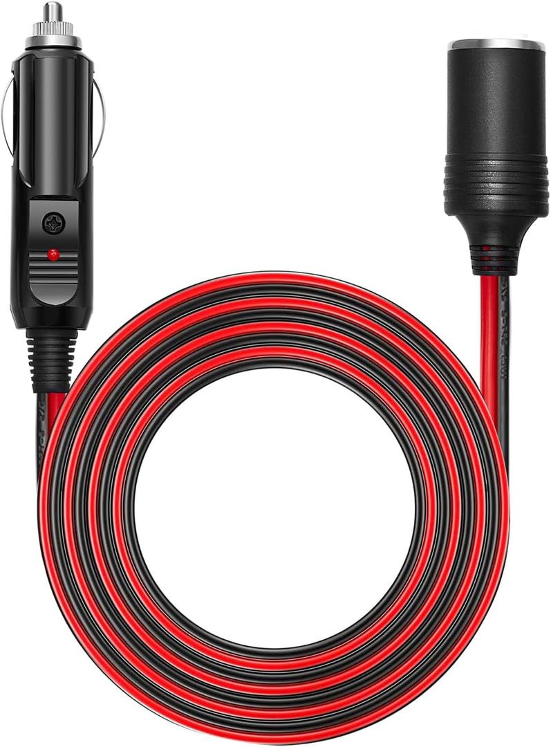 Chanzon 12V/24V Car Cigarette Lighter Extension Cord - 6Ft UL 16AWG Cable with 15A Fuse - Heavy Duty Auto DC Power Plug Connector for Tire Inflators, Cleaners & Adapter - Male to Female Socket