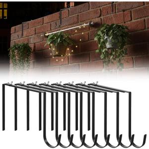8 Pcs No Drill String Light Hooks, Adjustable Metal Hangers for 6-11 Inch Concrete Cinder Block Walls and Fences, Outdoor Cable Cord Holders