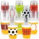 50Pcs Sports Party Decoration Cups, 12Oz Sports Plastic Disposable Cups for Kids Football Soccer Basketball Baseball Birthday Party Decorations Supplies Favors