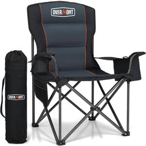 Overmont Oversized Folding Camping Chair - 450lbs Support with Padded Cushion Cooler Pockets - Heavy Duty Collapsible Chairs for Sports Garden Beach Fishing (1pc, Black)