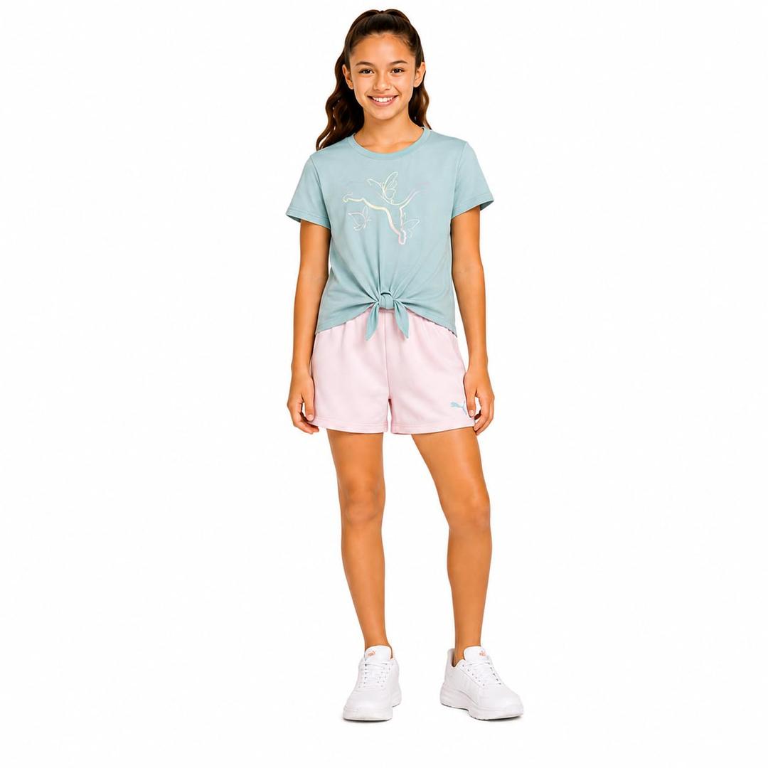 PUMA Girls Shorts Set - 2 Piece Active Performance T-Shirt with Gym Shorts, Size 7 Kids