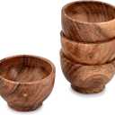 EDHAS Bowl Sets Acacia Round Bowl for Condiments, Dip Sauce, Nuts, Candy and More (Set of 4), (3" x 3" x 2")