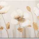 Large White and Gold Abstract Flower Wall Art Luxury Neutral Contemporary Floral Canvas Print Artwork Modern Minimalist Painting (58L" x 29W", White and Gold Flower)