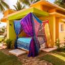 EthinicCraftHub Boho Canopy with Bunting/Saree Tent, Gypsy Decor, Meditation Room - Glamping, Floor Seating Area | Bohemian Wedding Backdrop