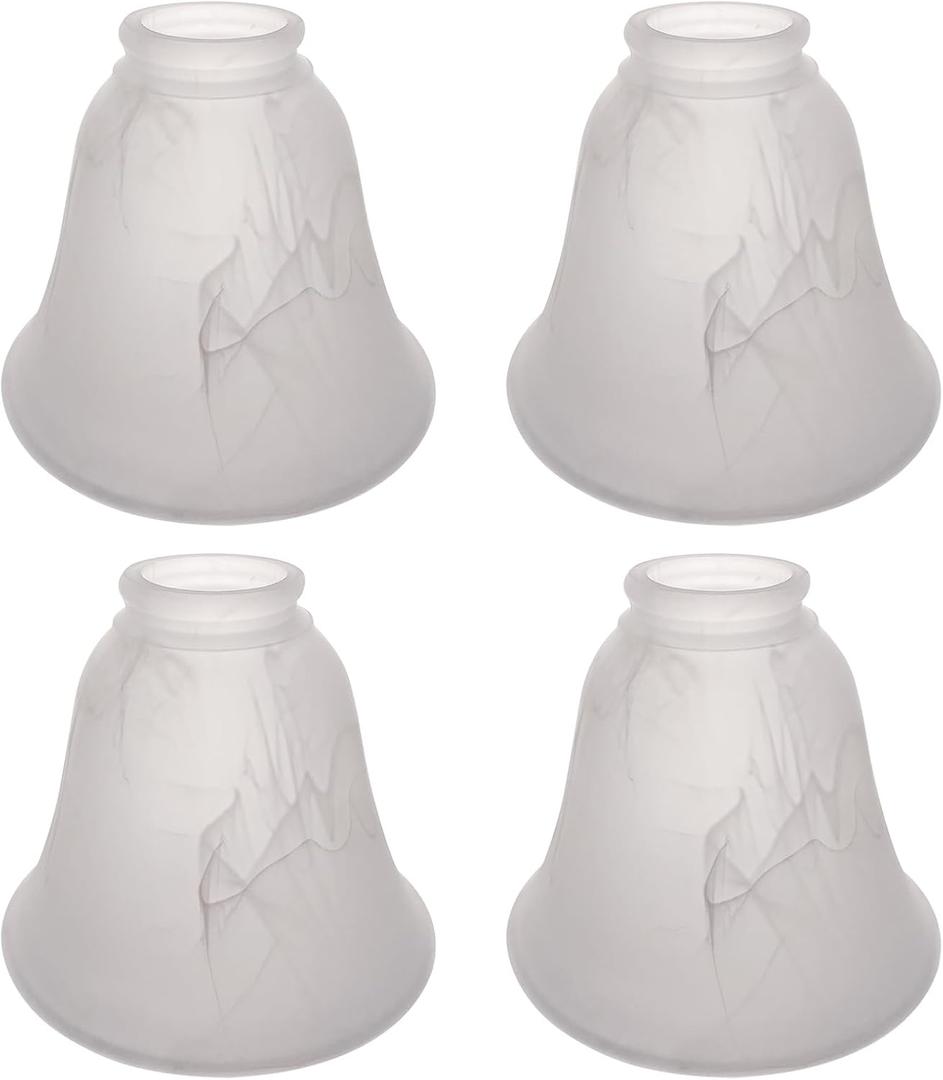 HonoDing Ceiling Light Replacement Lamp Shade Set of 4, White Cloud Flat Hanging Bell Frosted Glass Lampshade Replacement Glass Lamp Shade for Ceiling Fan Light Kit (White Alabaster)