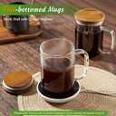 DRASTAR Glass Coffee Mugs, 20 oz Clear Coffee Cups, Coffee Mug with Acacia Wood Lid, Tea Glass Cups with Handles, Large Coffee Mug Set of 2, Glass Coffee Cups for Latte, Espresso, Tea