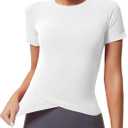 2 x MathCat Workout Shirts for Women, Workout Tops for Women Short Sleeve, Cross Hem Compression Shirts (White, XS)