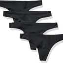Amazon Essentials Women's Seamless Breathable Underwear for Women Thong, Bonded Stretch, Pack of 4 (Black)