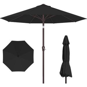 Kingdura 10FT Outdoor Patio Umbrella, Round Market Table Umbrella with PushButton Tilt and Crank Lift, 8 Sturdy Metal Ribs, UV50+ Protection Canopy for Backyard, Lawn, Deck, Poolside, Garden (Black)
