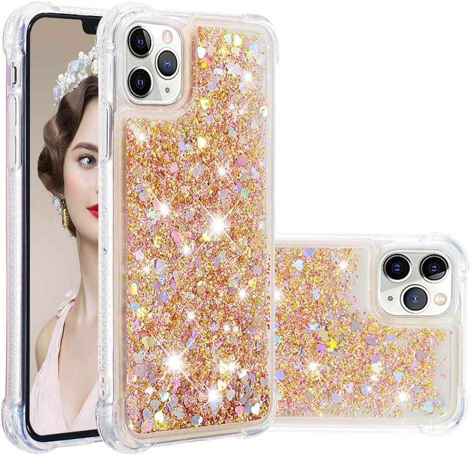 Compatible with iPhone 11 Pro Max Case, Bling Glitter Liquid Clear Case Floating Quicksand Shockproof Protective Sparkle Silicone Soft TPU Case for iPhone 11 Pro Max. YBL Love Gold