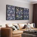 Large Framed Wall Art Flower Pattern by William Morris, Blue Floral Wall Pictures 24"x36"x3 Plants Painting Prints Botanical Canvas Artwork for Living Room Bedroom Home Office Kitchen Decor (navy)