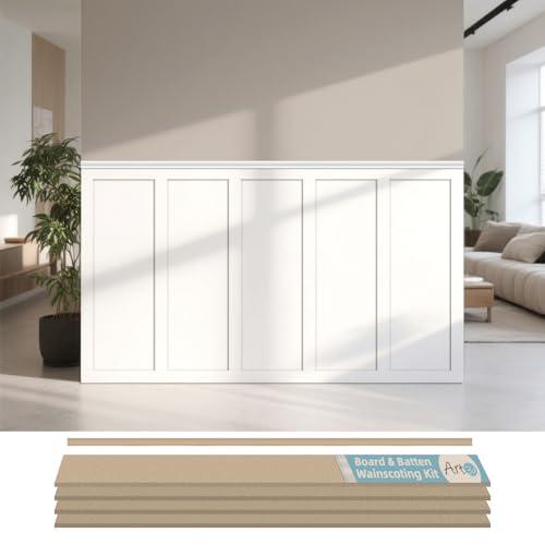 Art3d Premade Board and Batten Paintable Wainscoting Kit, MDF Accent Wall Panel for Kitchen Bedroom Living Room Home Decor Covers 94.5 x 54 in. Molding Trim Slat with Edge Strip
