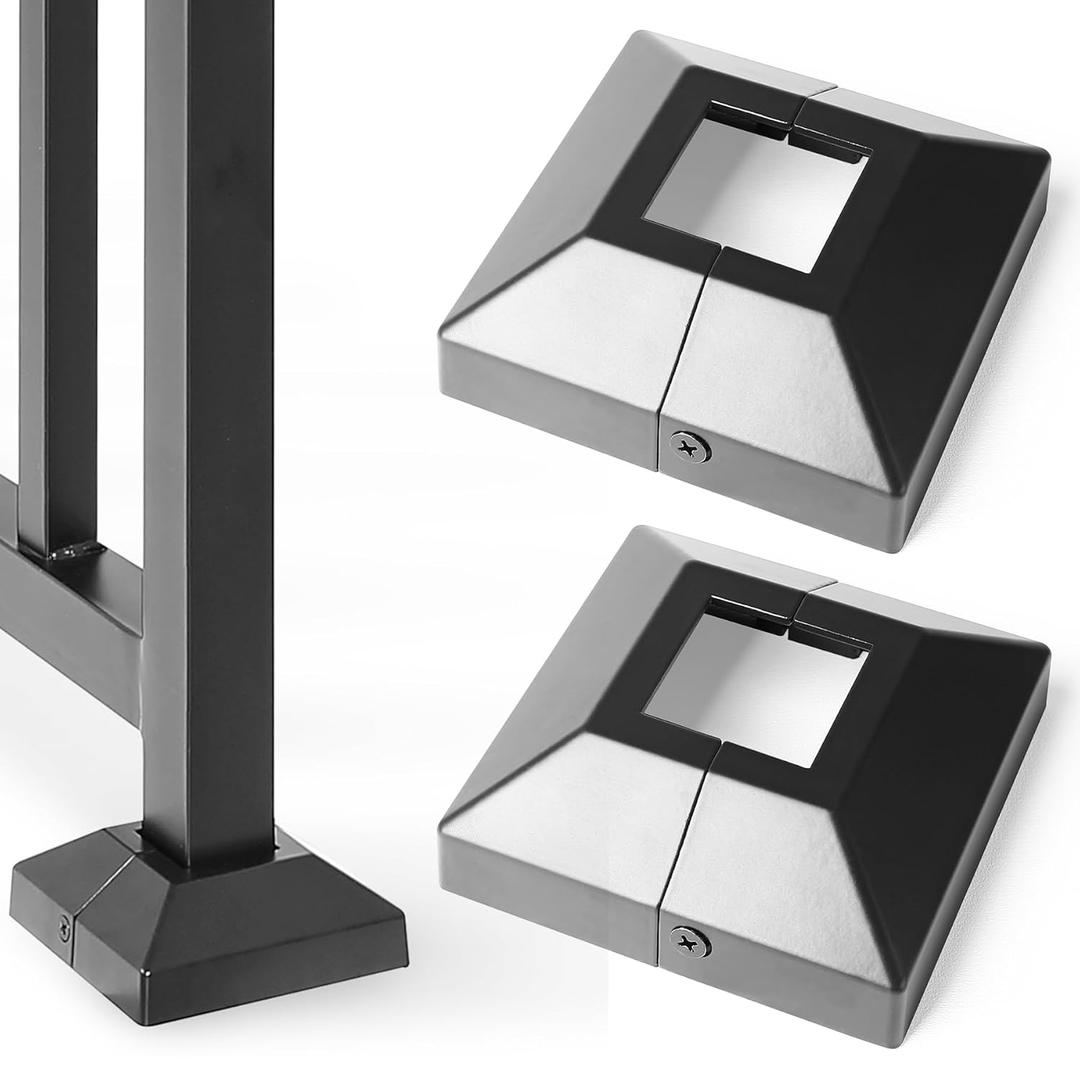 1.5" Post Base Cover, Split Type Skirt, Indoor/Outdoor Iron Deck Railing, Stair Post Base Decorative Covers (2Pack-Black)