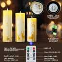 Tuanse 3 Pcs Jumbo Outdoors Christmas Flameless Candles 4 x 10/12/14 Inch Large Waterproof LED Candle with Remote Gold Reindeer Xmas Battery Operated LED Lighted for Holiday Patio Porch Lanterns Decor
