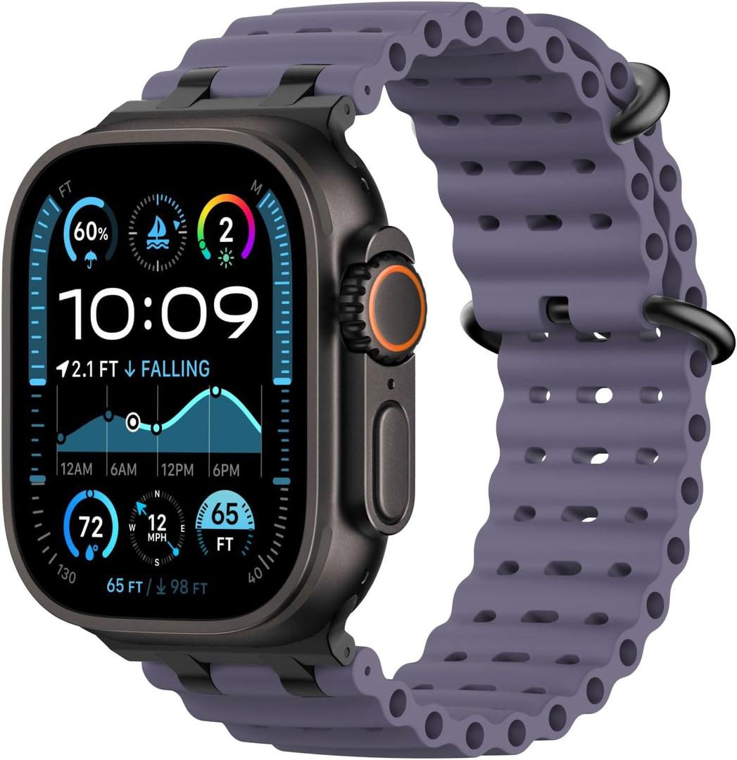 Upgraded Ocean Band Compatible with Apple Watch Ultra 3/2/1 49mm, S11/S10 46mm, 9/8/7 45mm, SE3/SE2/SE/6/5/4 44mm, 3/2/1 42mm, Metal Connector Breathable Sport Watch Strap for Men Women