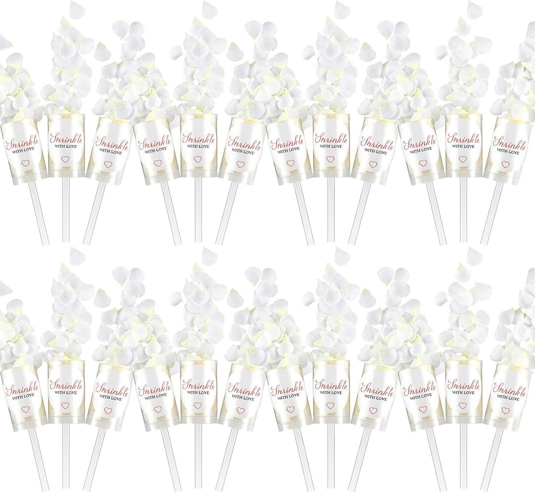 20 Pcs Flower Confetti Poppers with White Flower and Sprinkle Love Card Push Cake Pops Containers with Lids for Wedding Birthday Christmas Bridal Party Favors Cupcake Confetti Supplies