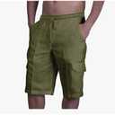 Men's Linen Shorts Casual Cotton Elastic Waist Drawstring Summer Beach Vacation Shorts with Pockets Large