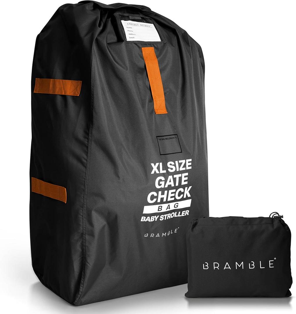 Bramble Extra Large Gate Check Stroller Bag for Airplane - Stroller Storage Bag (Black, 47", 600D Oxford Waterproof) - Double Stroller Travel Bag for Airplane, Baby Stroller Cover for Air Travel