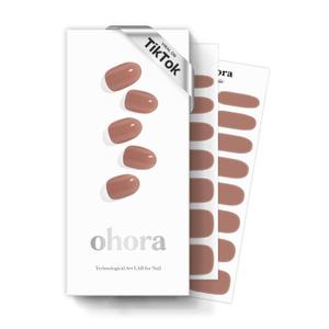 ohora Semi Cured Gel Nail Strips (N Bare Brick) - Works with Any UV/LED Lamps, Salon-Quality, Long Lasting, Easy to Apply & Remove - Includes 2 Prep Pads, Nail File & Wooden Stick