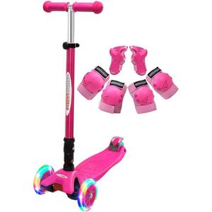 ChromeWheels Scooters for Kids, Deluxe Kick Scooter Foldable 4 Adjustable Height 150lb Weight Limit 3 Wheel, Lean to Steer LED Light Up Wheels, Best Gifts for Girls Boys Age 3-12 Year Old