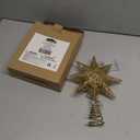 JOIEDOMI 8" Metal 8-Point Star Christmas Tree Topper LED, Glitter Golden Treetop Decorations with 20 Warm White Lights, Battery Powered Decor for Home Holiday Xmas Party Indoor