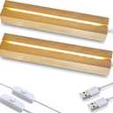 ZEERSHEE 2 Pcs 9.4 Inch Wooden Rectangle LED Light Display Pedestal for Acrylic and Plexiglass Crystal Glass Resin Night LED Light Lamp Base with USB Switch, (Warm Light)