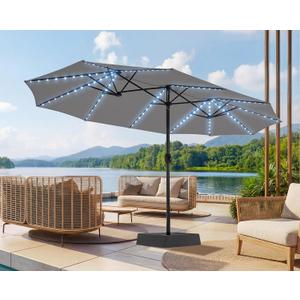 SUPERJARE 15ft Large Patio Umbrella with Base included, Double Sided Outdoor Umbrella with Solar Lights, Pool Umbrella with Fade Resistant Canopy for Deck, Porch, Yard, Balcony, Grey