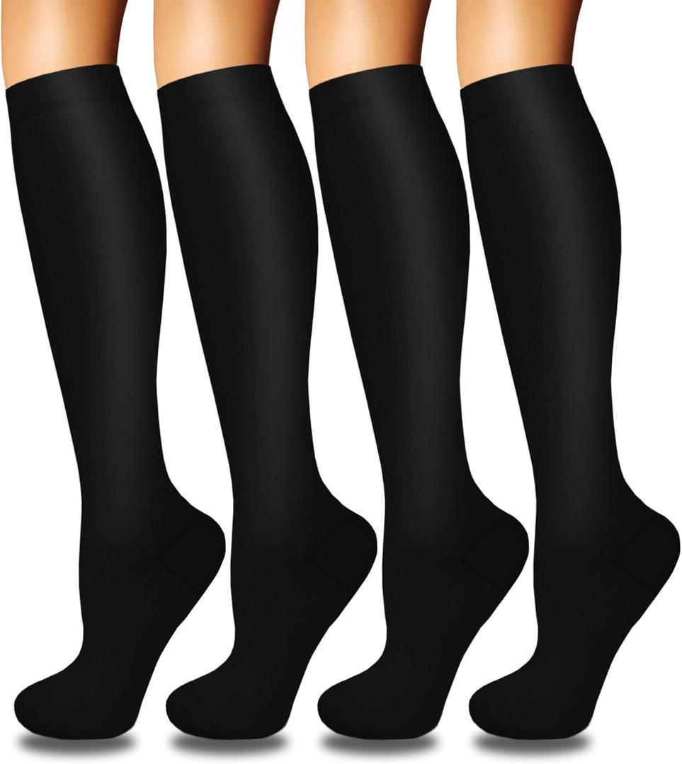4 x Iseasoo 4 Pairs Compression Socks for Women Circulation-Best Support for Nurses,Running,Athletic,Travel (Black, S/M)