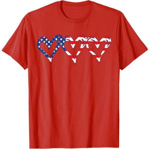 USA Flag Patriotic American Hearts Armed Forces 4th of July T-Shirt Size L
