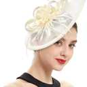LATIMOON Fascinators Hat for Women Tea Party Headband Mini top Hats Cocktail Flower Mesh Feathers Hair Clip (Ivory-1)