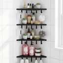 Wenqik 4 Pack 10'' Corner Shower Shelf with Hooks Sturdy 304 Stainless Steel, Space Saving Design Recessed Tile Shower Shelf for Inside, Tiled Walls, Bathroom Organization (Black)