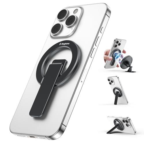 Magtame Double-Sided Magnetic Phone Stand Grip, Strong Magnetic Kickstand Desk Holder for Mag&Safe and Smartphone, Foldable Adjustable Design, Black