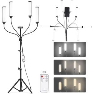 LED Video Light Kit with Four-arms, Studio Light for Video Recording Photography Lighting Kit, Dimmable LED Floor Light for Lash Techs, Estheticians & Tattoo Artists with Tripod Stand&Phone Holder