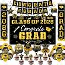 75pcs Graduation Decorations Class of 2026 - Party Supplies Set with Banner, Cupcake Topper, Backdrop & Balloons in Blue Gold Theme