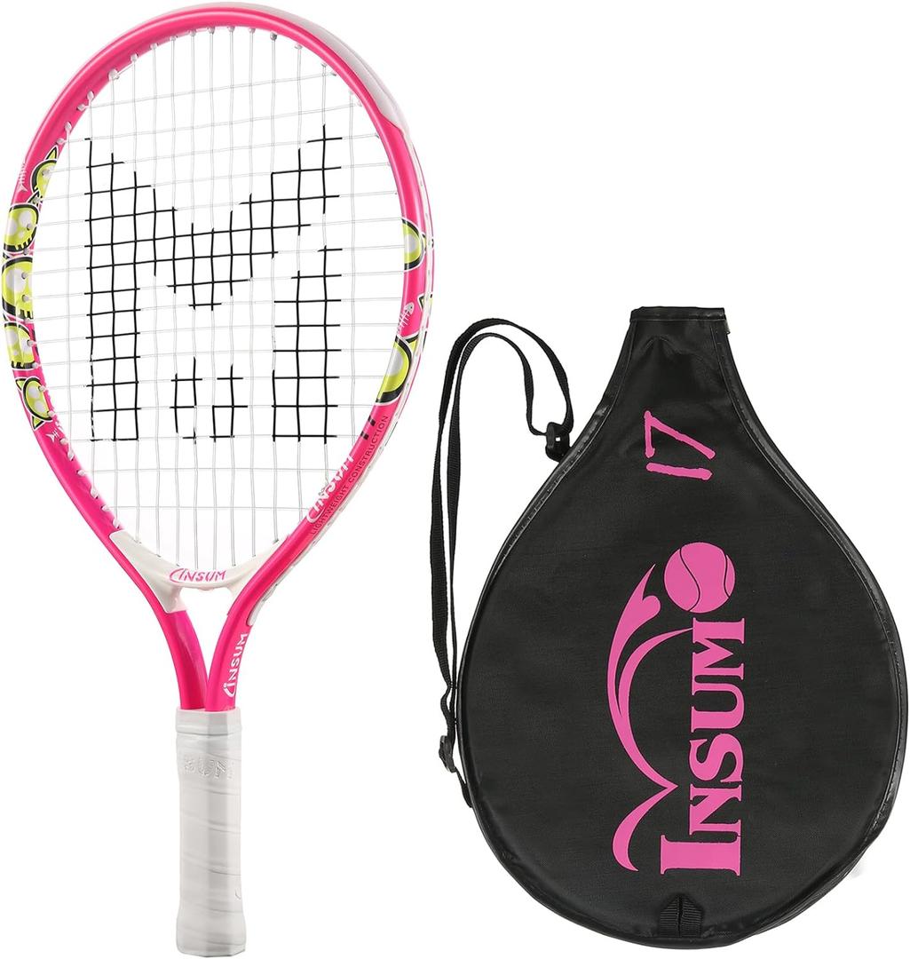 17-25 inch Kids Tennis Racket for Aged 2~12 Starter, Multi-Color & Size Toddlers Tennis Racket for Boys & Girls Beginner, Come with Shoulder Cover Bag for Carry (Pink)