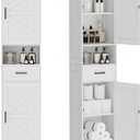 Homhedy 67" H Tall Bathroom Storage Cabinet with 2 Barn Doors and 1 Drawer, Narrow Storage Unit, Adjustable Shelves, Floor Cabinet for Bathroom, Living Room, Entryway, Kitchen, White, (15.7" W), 11.8"D x 15.7"W x 66.9"H