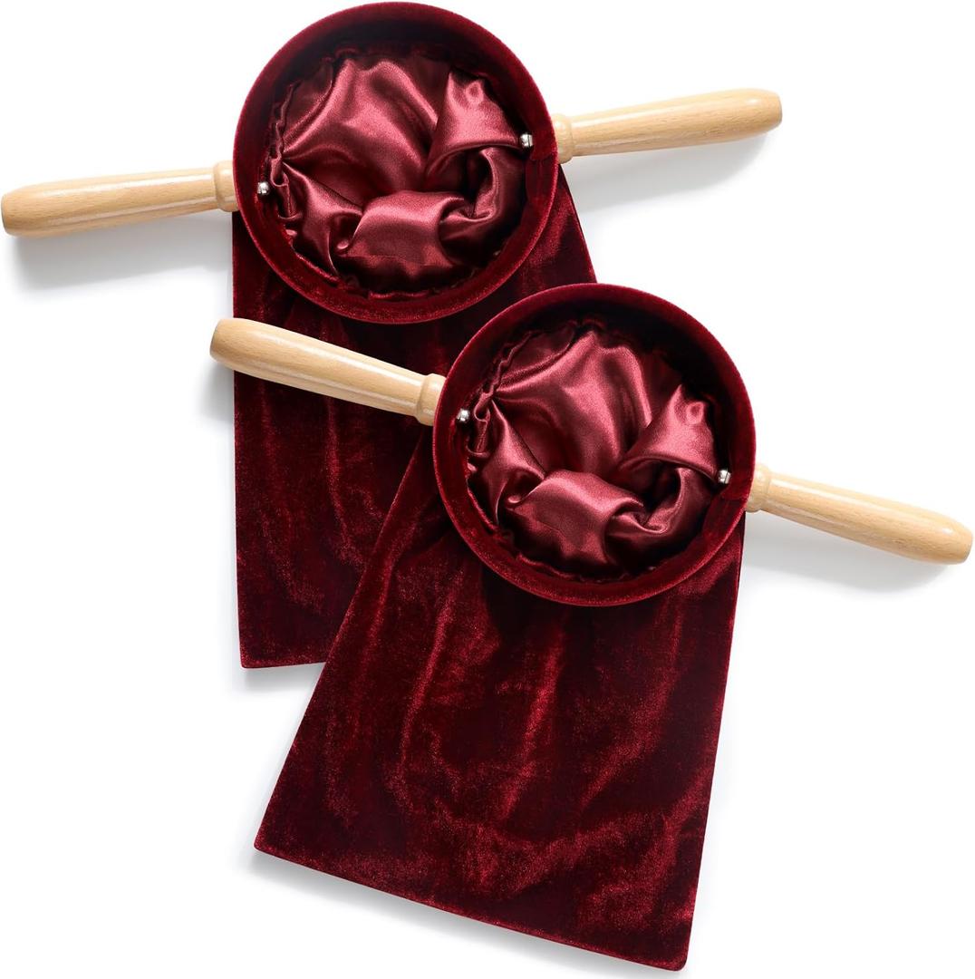 Tioncy Set of 2 Church Tithe Offering Bags with Wooden Handles Church Collection Bag with Handles for Churches Communion Supplies (Red,13.78 x 5.71 Inch)