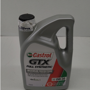 Castrol GTX Full Synthetic 0W-20 Motor Oil, 5 Quarts