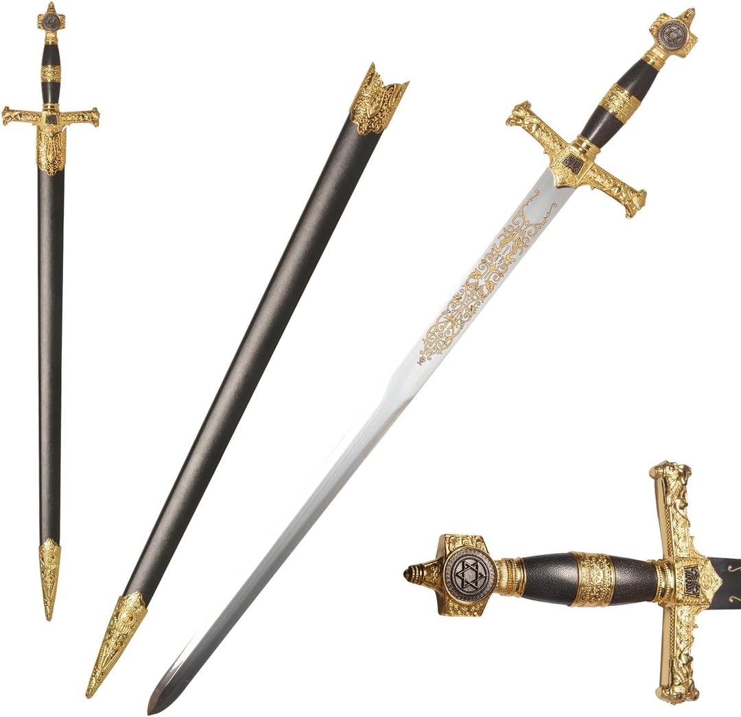 33.8" Medieval Stainless Steel King Solomon Sword Star of David Sword for Collection, Cosplay