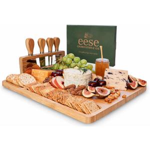 Eese Charcuterie Board Set- Bamboo Charcuterie Boards 14x11 Inch Serving Tray with Cheese Knife Set, Deep Groove Cheese Board & Utensil Holder, Cheese Tray Gift for Entertaining, Wine Nights & Parties