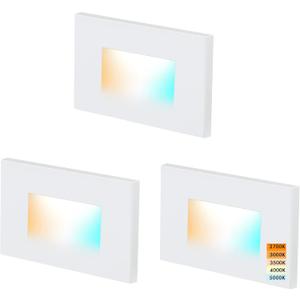CLOUDY BAY 120V 5CCT Dimmable LED Indoor Outdoor Step Light,2700K/3000K/3500K/4000K/5000K,Stair Light,White,Pack of 3