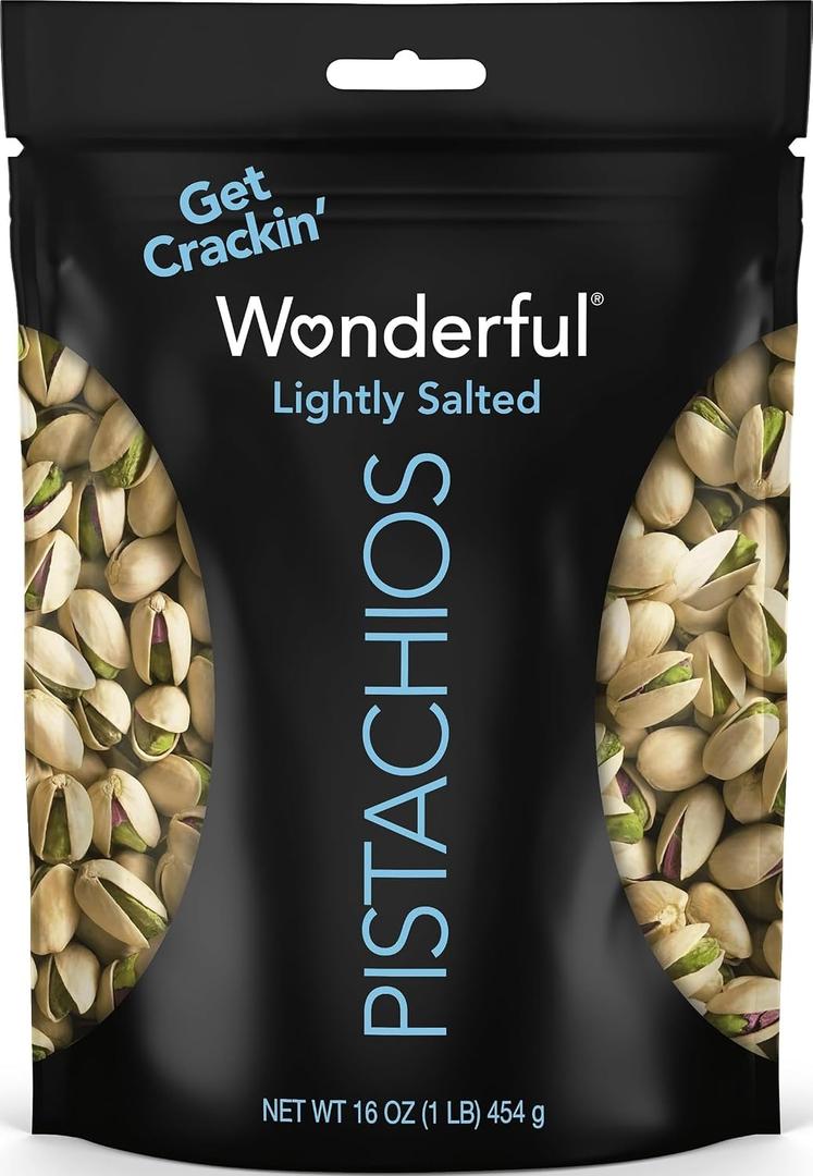Wonderful Pistachios In Shell, Lightly Salted Nuts, 16 Ounce Resealable Bag Protein Snacks, Gluten Free, Healthy Food, Work, School, Office Snacks, Airplane Travel Snacks, BBD: 2026/Oct 14