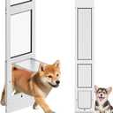 Dog Door for Sliding Glass Door with Magnetic Plastic Flat, Sliding Door Pet Doggie Door Insert with Lock, Adjustable Height No-Cut Required Doggy Door Access Renters, Apartments, Patio (White, Small)