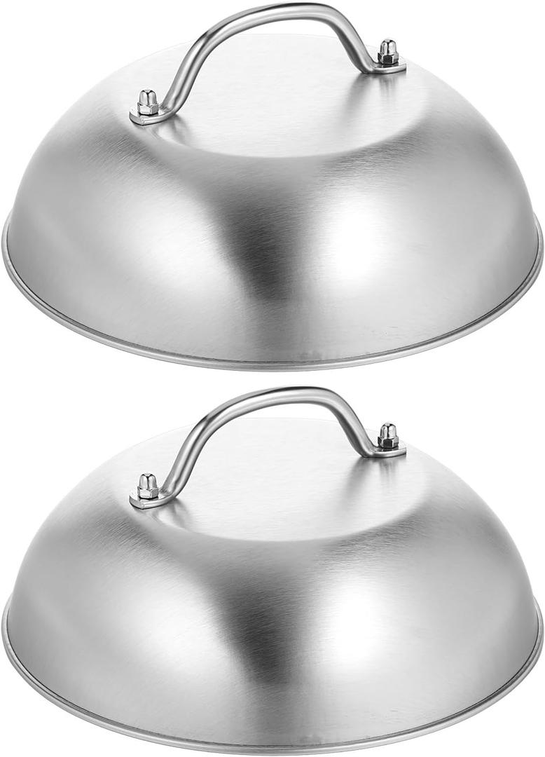 2 Pcs 9 Inch Stainless Steel Griddle Melting Cheese Dome Wok Lids- Commercial Grade Basting and Steaming Cover- Best for Use in Flat Top Grills