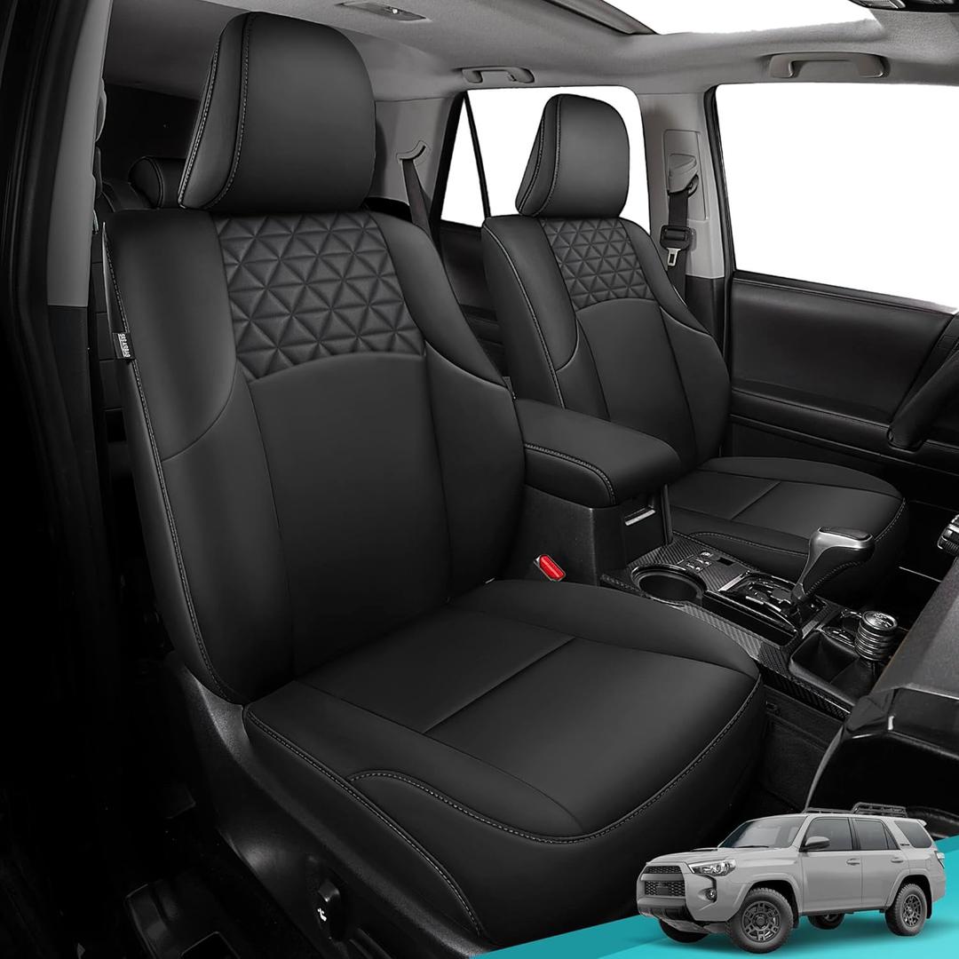 Seat Covers for Toyota 4Runner 2011-2024, Faux Leather Car Seat Cover Full Set, 3-Row-Only for 7 Seats Version-Black